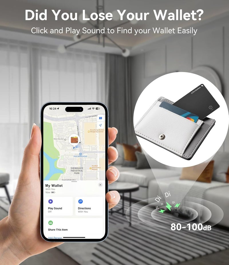 Ultrbeka Wallet Tracker Air Tag Slim Card 0.094in Bluetooth Tracker for Wallets, Passport, Work with Apple Find My, Wireless Charging, Card Locator- iOS Only [Apple MFi Certified] - 2pcs in 1 Box - Image 5